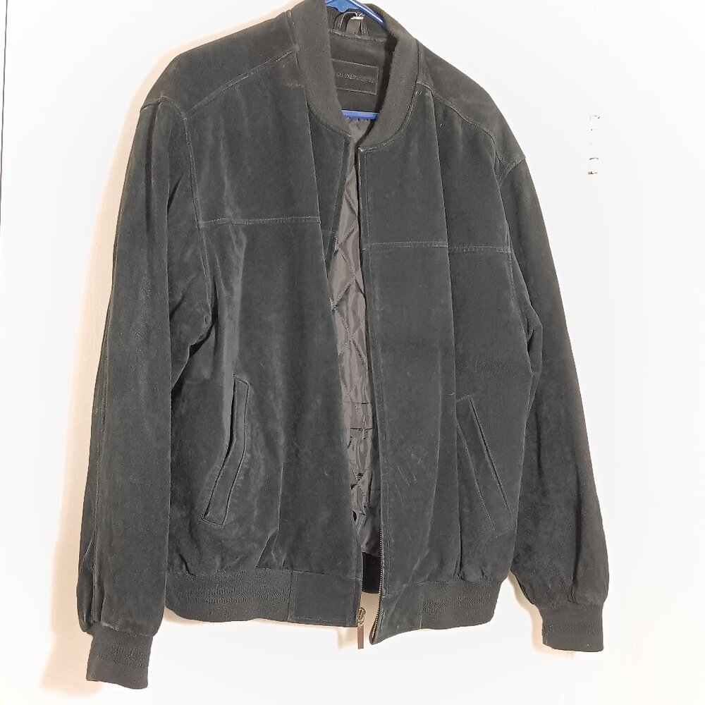 John Ashford men black leather  bomber jacket large